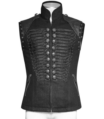 Men Steampunk Military Vest Black Sleeveless Gothic Army Officer Jacket Vest 